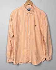 Vintage Ralph Lauren Men's XL Striped Long Sleeve Button Down Oxford Shirt Peach