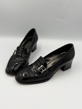 Vintage Cole Haan Leather Heeled Loafer Women's 7.5 D Black Slip On Made Italy