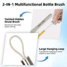 2 Pack Kitchen Scrub Brush, 2 in 1 Water Bottle Brush with Removable Straw Cl...