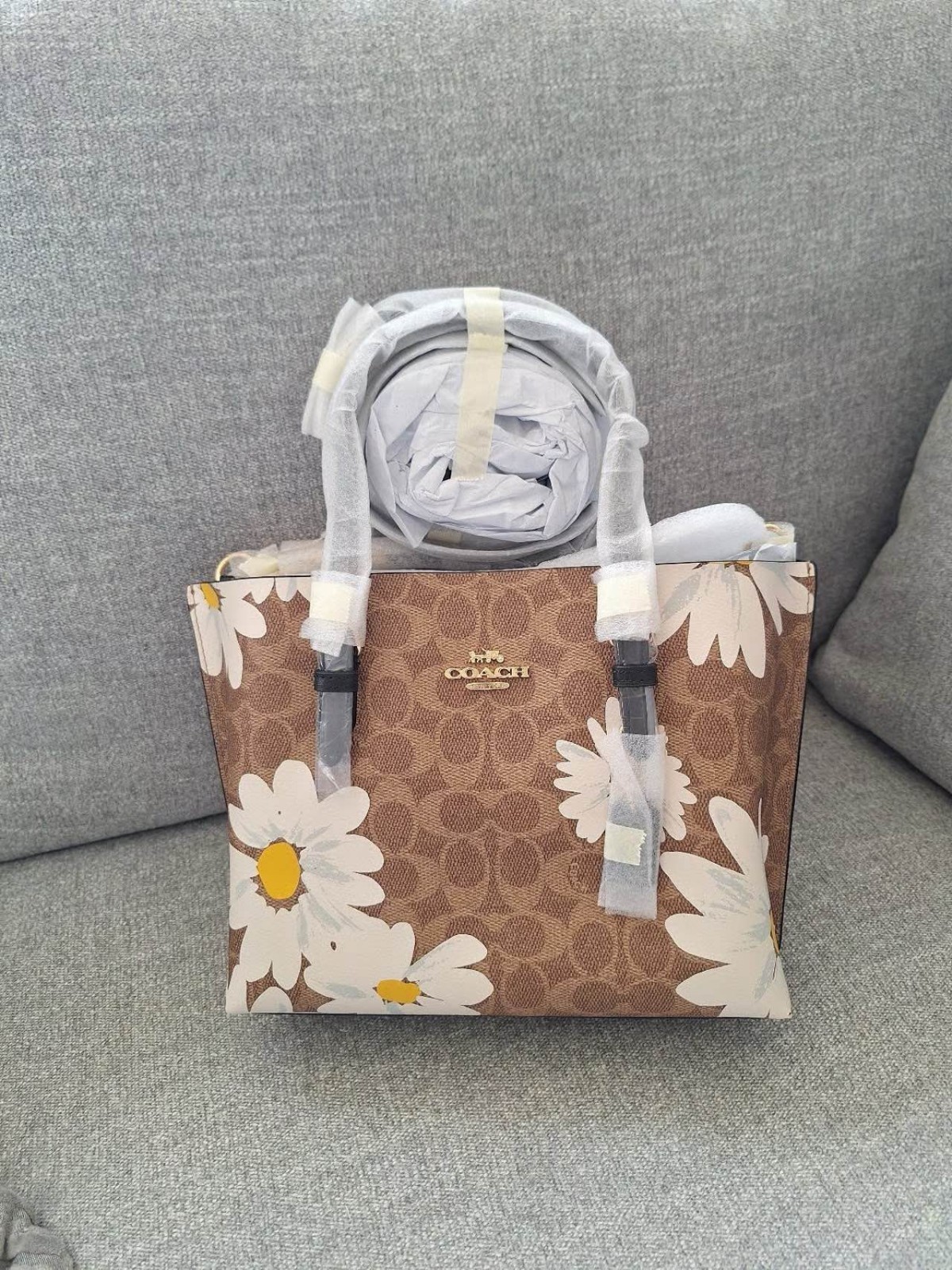 NWT Coach Mollie Tote Bag 25 In Signature Canvas Floral Print CZ592 Tan Multi