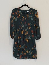 Calvin Klein SIZE 2 Chiffon Dress Green Floral Print Shift Pleated Sheer Lined