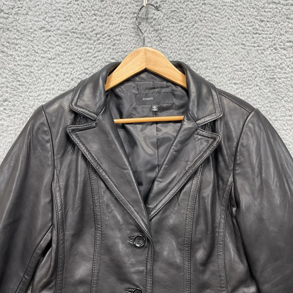 Avanti Leather Jacket Womens Large Black 3 Button Blazer Coat Genuine Leather - Image 2 of 4