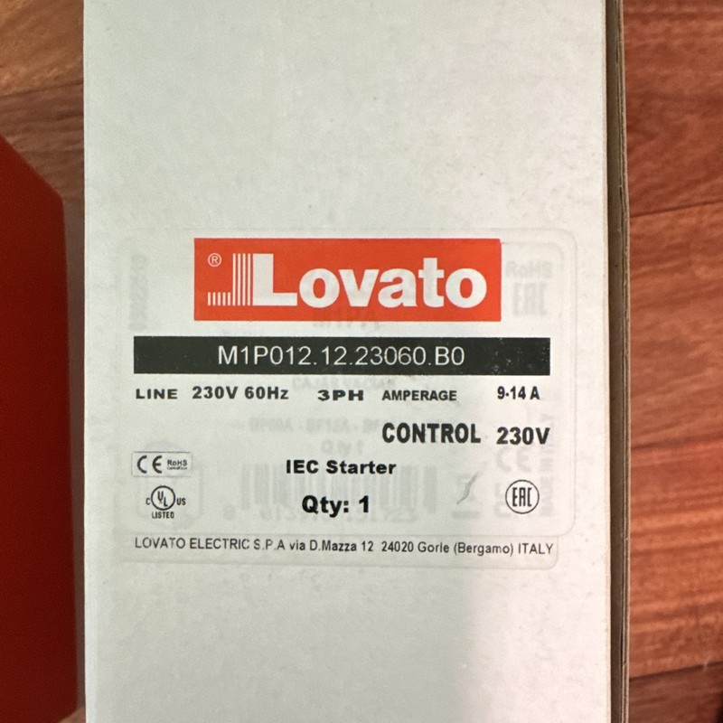 Lovato IEC Starter M1P012.12.23060.B0 230V Control/Line 60Hz 3PH 9-14A