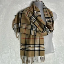 Man’s Scarf 72x12 In Beige Plaid Acrylic Super Soft Cashmere Feel Light Chic