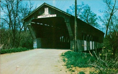 State Line Covered Bridge Preble County Postcard College Corner OH IN Hillmor