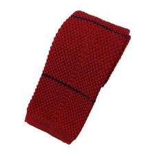 Italian Square Knit Tie Burgundy Red Solid Square End Men  s Necktie
