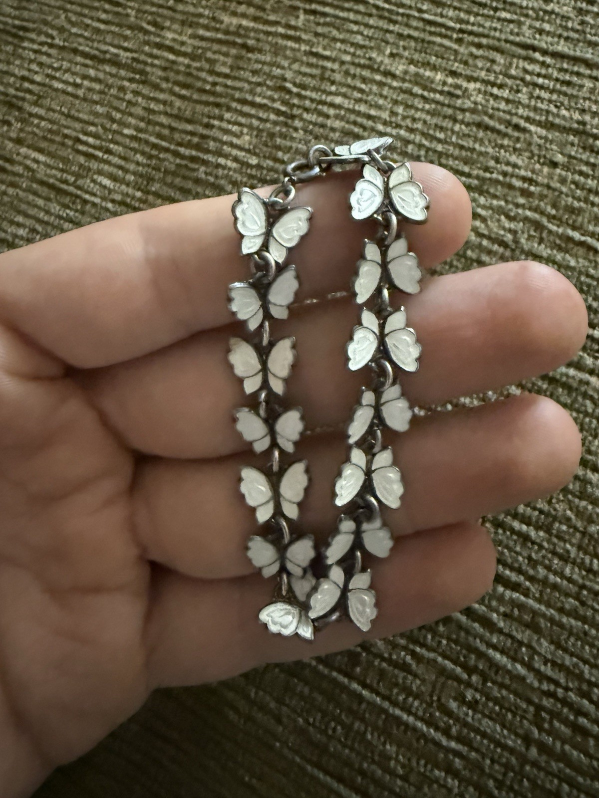 Meka Sterling Silver White Enamel Butterfly Bracelet Denmark Scandinavian  7”