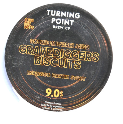 TURNING POINT BREW Co. ''GRAVEDIGGERS BISCUITS 2 STOUT'' PUMP CLIP - foamex