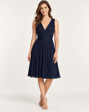 Halston Heritage Navy Pleated Fit & Flare Cocktail Wedding Guest Dress Size 4
