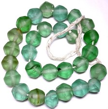 Beads - Recycled Glass Strand, Green Tones, 15 mm by 12 mm, 26 Pcs, 2.5 mm Holes