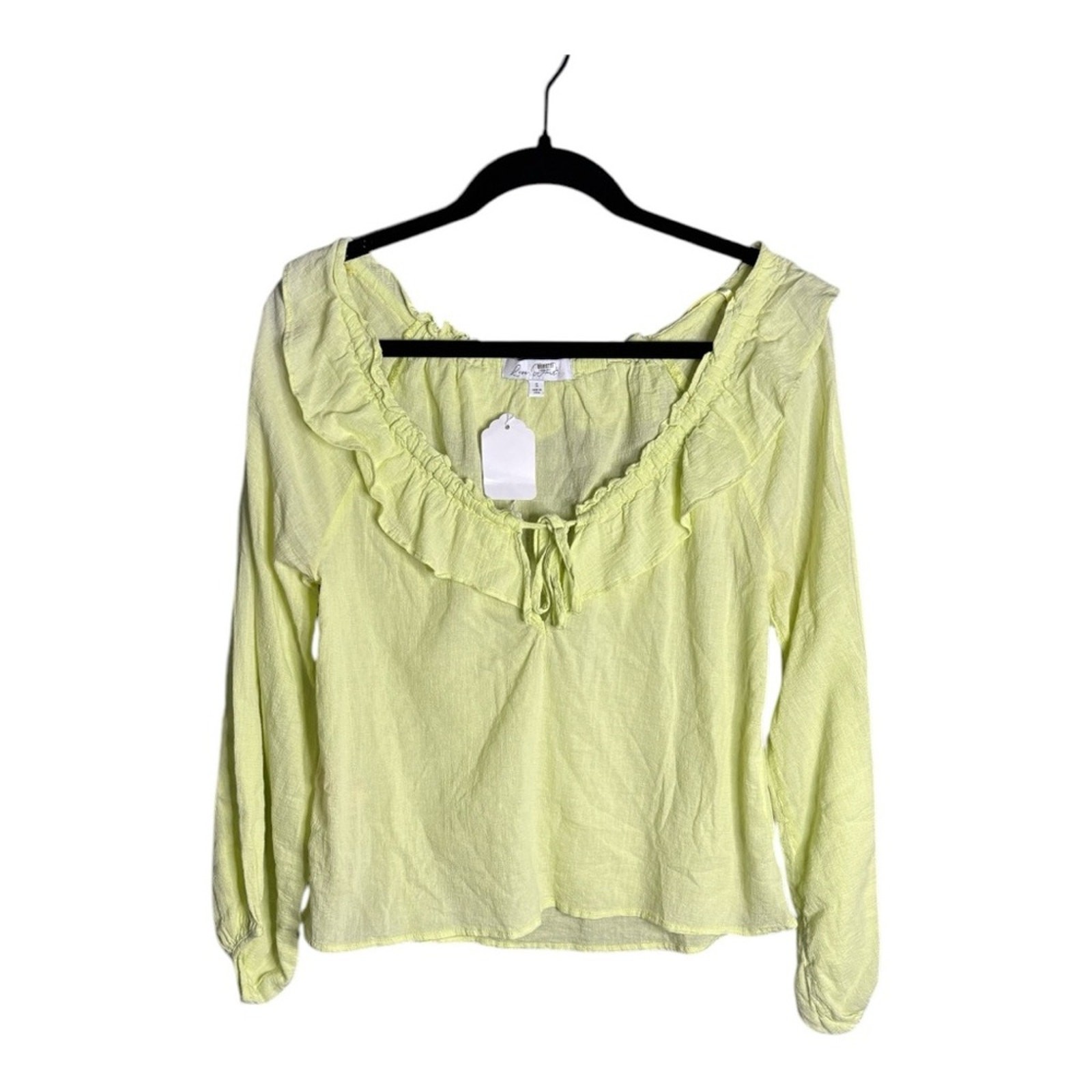 Love, Whit Yellow Long Sleeve Ruffle and Tassel Top Size Small