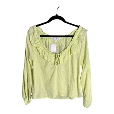Love, Whit Yellow Long Sleeve Ruffle and Tassel Top Size Small