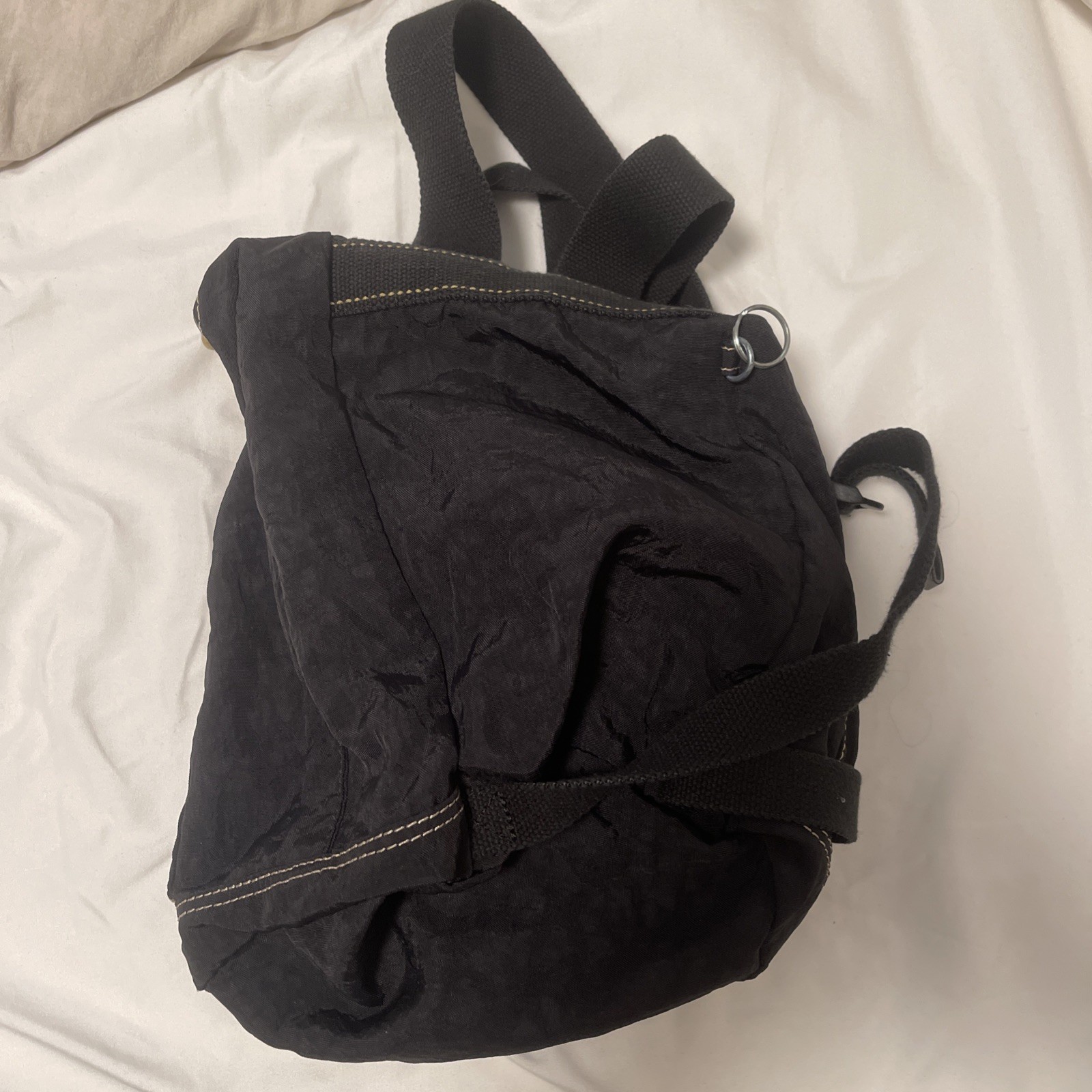 Kipling BlackNylon Mini Drawstring Backpack 2 Fro… - image 2