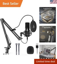Professional USB Condenser Microphone with Boom Arm  Accessories - Plug  Play