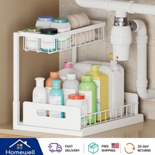 Sturdy 2-Tier Pull-Out Cabinet Organizer - Ideal for Kitchen, Bathroom Laundry
