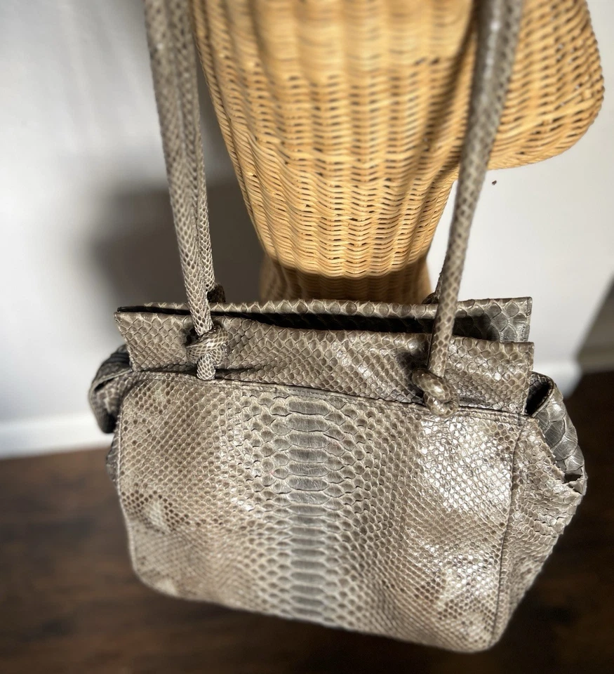 Vintage Authentic Python Snake Skin Shoulder Bag Purse Artisan Handcrafted Milan - Image 4 of 4