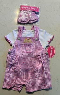 NWT Hopscotch 3-Piece Little Girl s Overall Outfit & Hat Pink Checkers 3-6 Month