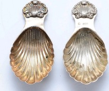 A Stunning Pair Of Solid Silver Shell Pattern Caddy Spoons Birmingham 1972