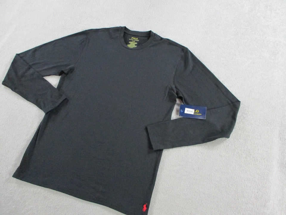 Camisa Polo Ralph Lauren Para Hombres Grande Negra Manga Larga Cuello Redondo Elastizada Pony Camiseta Foto 2 de 4