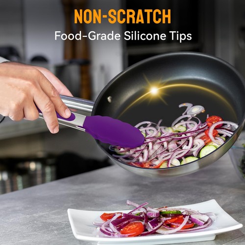 Pinzas de cocina de bloqueo de acero inoxidable premium con puntas de silicona, juego de 3-7",... - Imagen 7 de 9