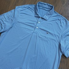 Vineyard Vines Polo Shirt Mens L Blue Stripes Performance Golfing Stretch Whale