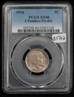 1916 5c Indian Buffalo Nickel -Looks AU- 2 Feathers FS-402 - PCGS XF 40 - B5702