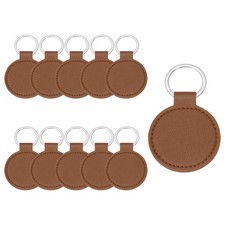 10Pcs PU Leather Circle Laser Engraving Keychain Blanks Brown 2" Dia