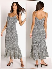 Show Me Your Mumu Zio Midi Dress Black White Leopard Satin Slip Dress Size M
