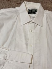 Lauren Ralph Lauren Mens Formal Pleated Tuxedo Shirt Size 17 1/2 32-33 White