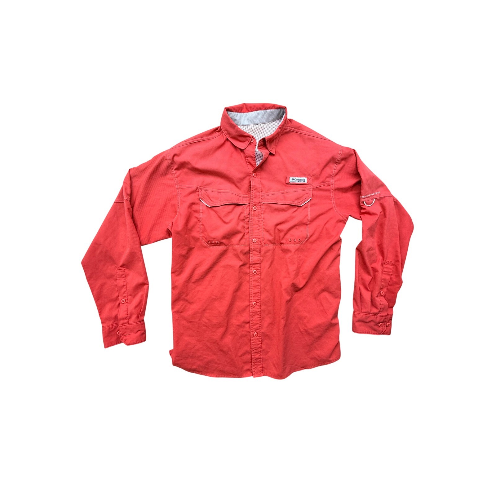 Columbia PFG Mens Long Sleeve Fishing Shirt Red Ripstop Vented XL UPF Protection
