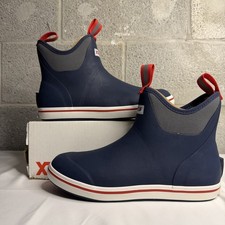 XTRATUF Ankle Deck Boot Navy/Red Men's SIZE 9 WATERPROOF