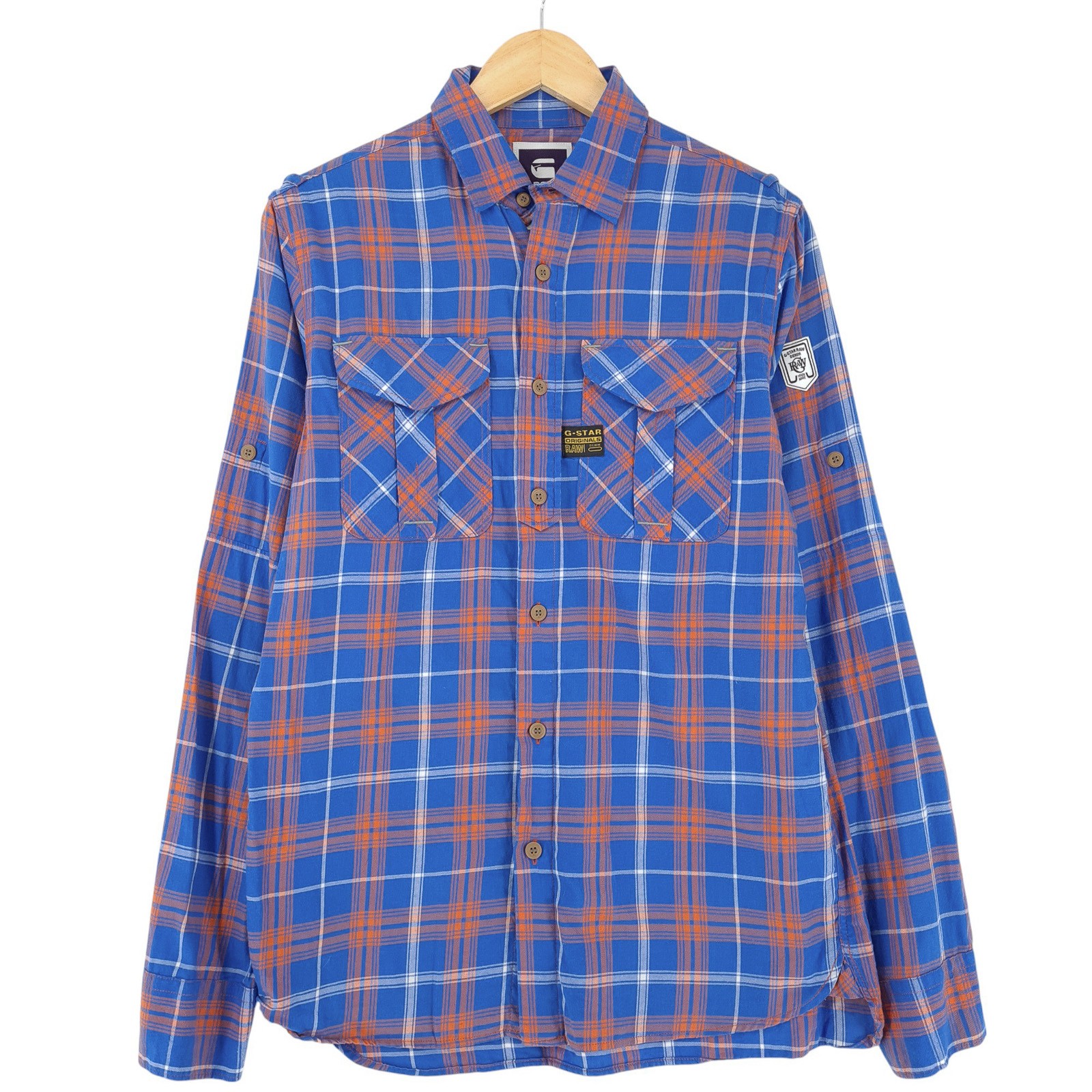 Vintage G-Star Men Shirt Blue Athan Randolph Plaid Flannel Z