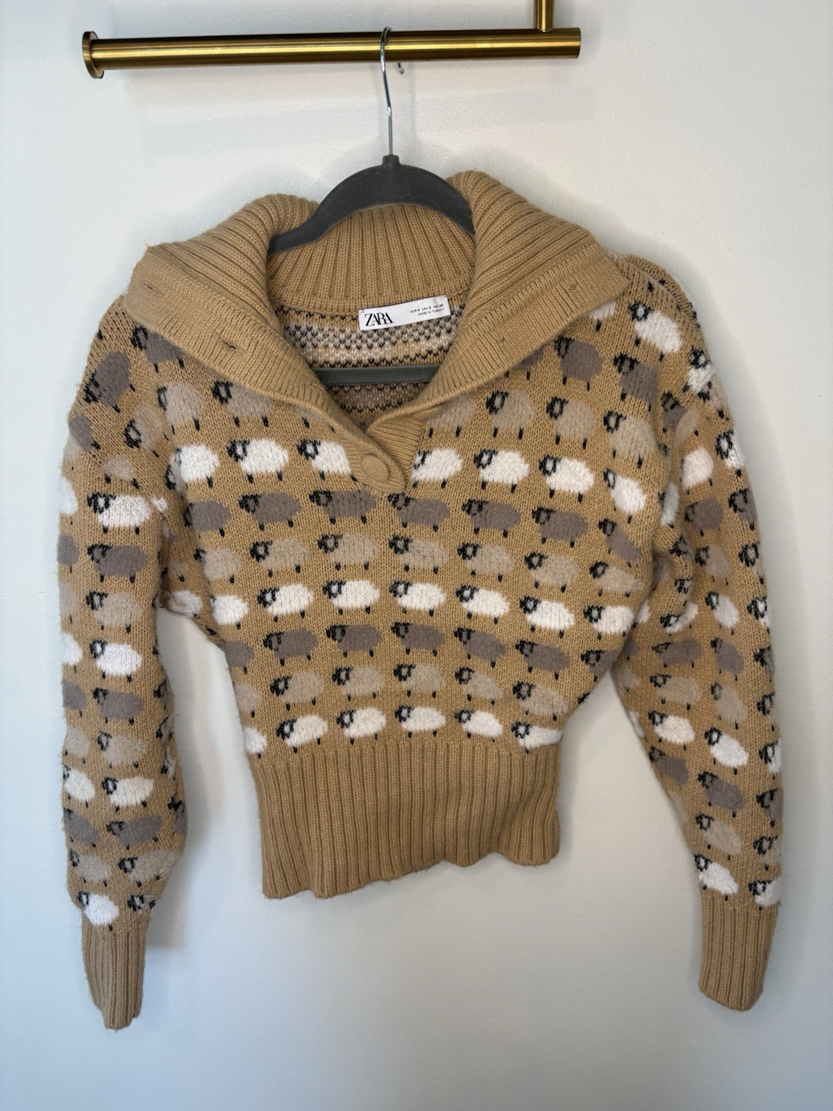 Zara Collared Sheep Pattern Knit Pullover Sweater… - image 1