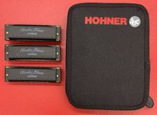 Set of 3 Hohner Hoodoo Blues Harmonicas Keys of C, D, and G With Case