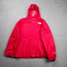 The North Face Rain Jacket Boys Medium 10/12 Red Windbreaker Hooded Full Zip