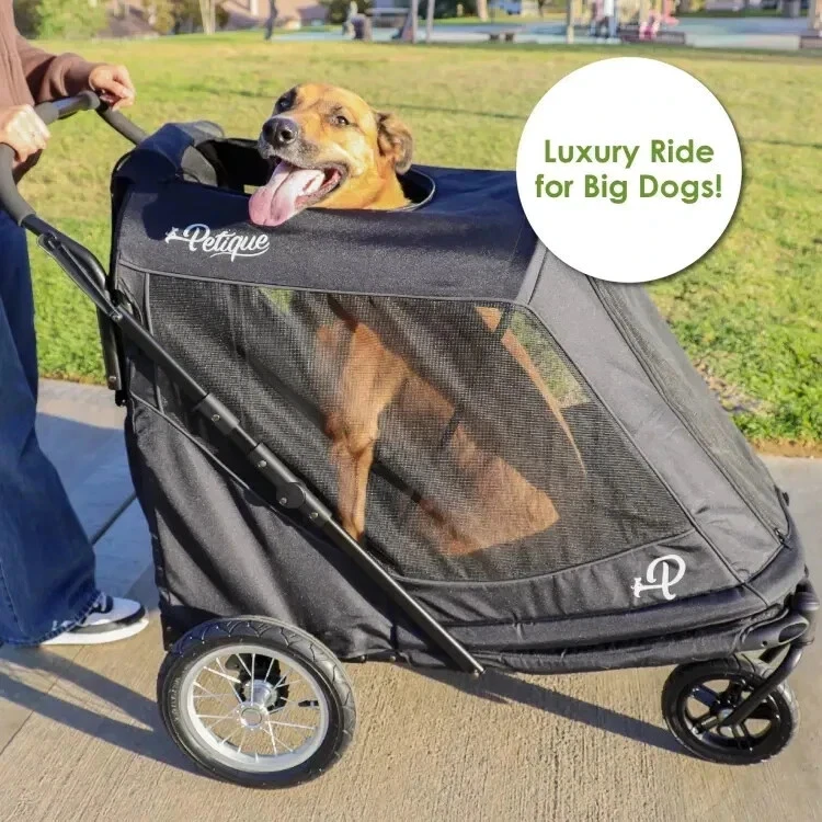 Pet Stroller For Large Dogs - Black Foldable Stroller w/ Tire Pump - Image 2 of 4