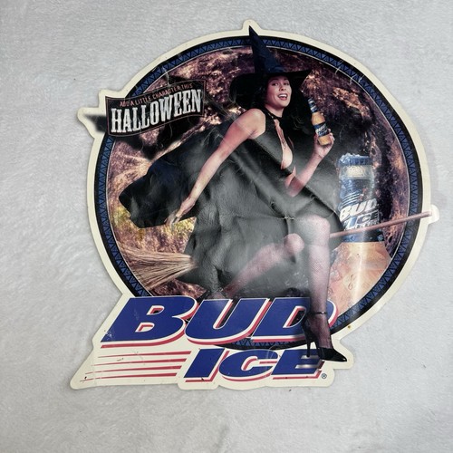 Vintage Bud Ice 90s Paper Sign Halloween Ad Sexy Witch Advertisement