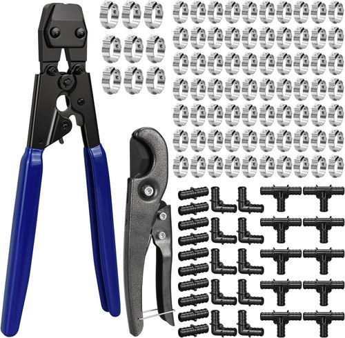 PEX Cinch Clamp Tool Kit, 3/8" to 1" PEX Pipe Clamp Cinch Tool with 30 Pcs 1/2"