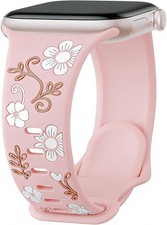 Floral Engraved Soft Silicone Strap Compatible with Apple Watch 40mm 44mm