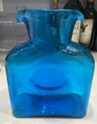 Vintage Blenko Art Glass Double Spout Blue Water Bottle Pitcher