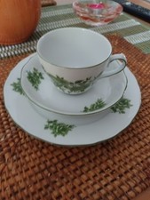 Tirschenreuth Bavaria 3 TLG Set Kaffeegedeck SELTEN mit ROSE Motiv In Grün