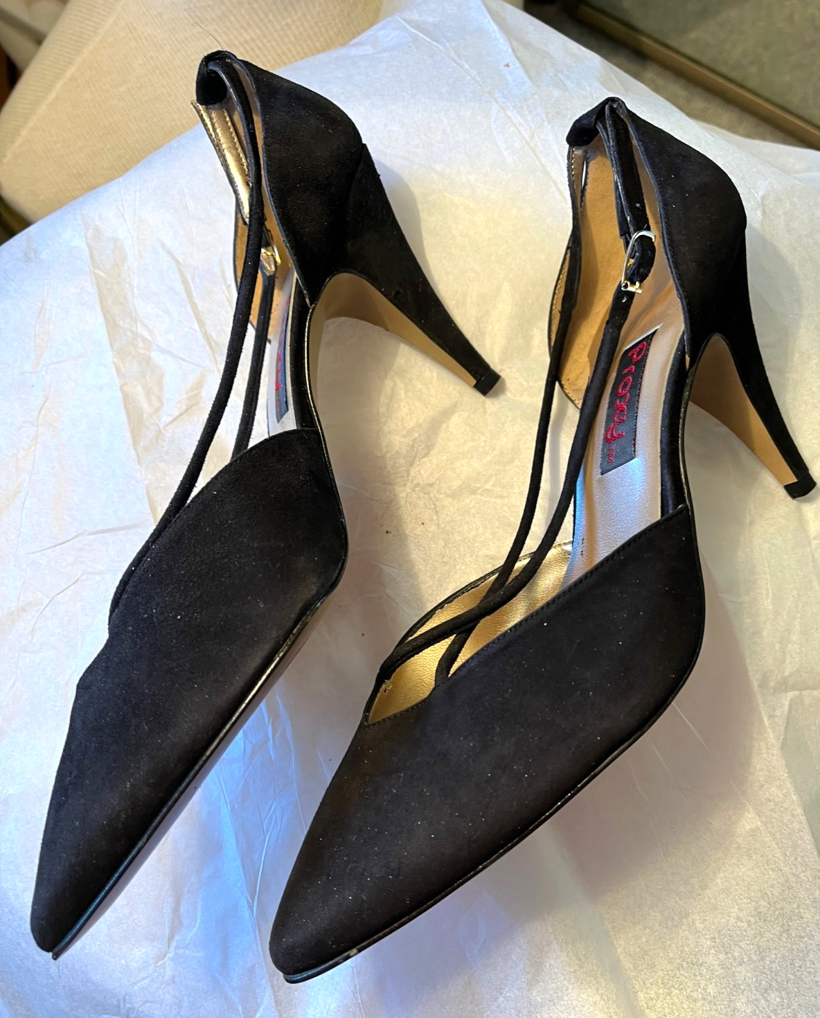 Proxy Black Suede Crossover Adjustable Strap Heel… - image 2