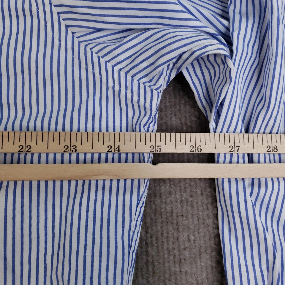 Camisa masculina Tommy Hilfiger 16 azul branca listrada com botões vestido punho francês Y2K - Imagem 3 de 4