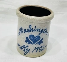 Rowe Pottery Works Small Crock Washington Heart Salt Glaze 1994 signed 3.5”