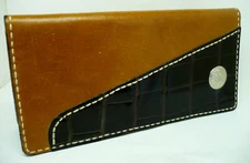 Leatherette Faux Leather Folded Checkbook Cover Credit Card Holder Black and Tan