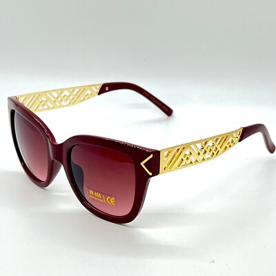 Womens Sunglasses Burgundy Gold Accents UV400 Protection Fashion Shades Lentes