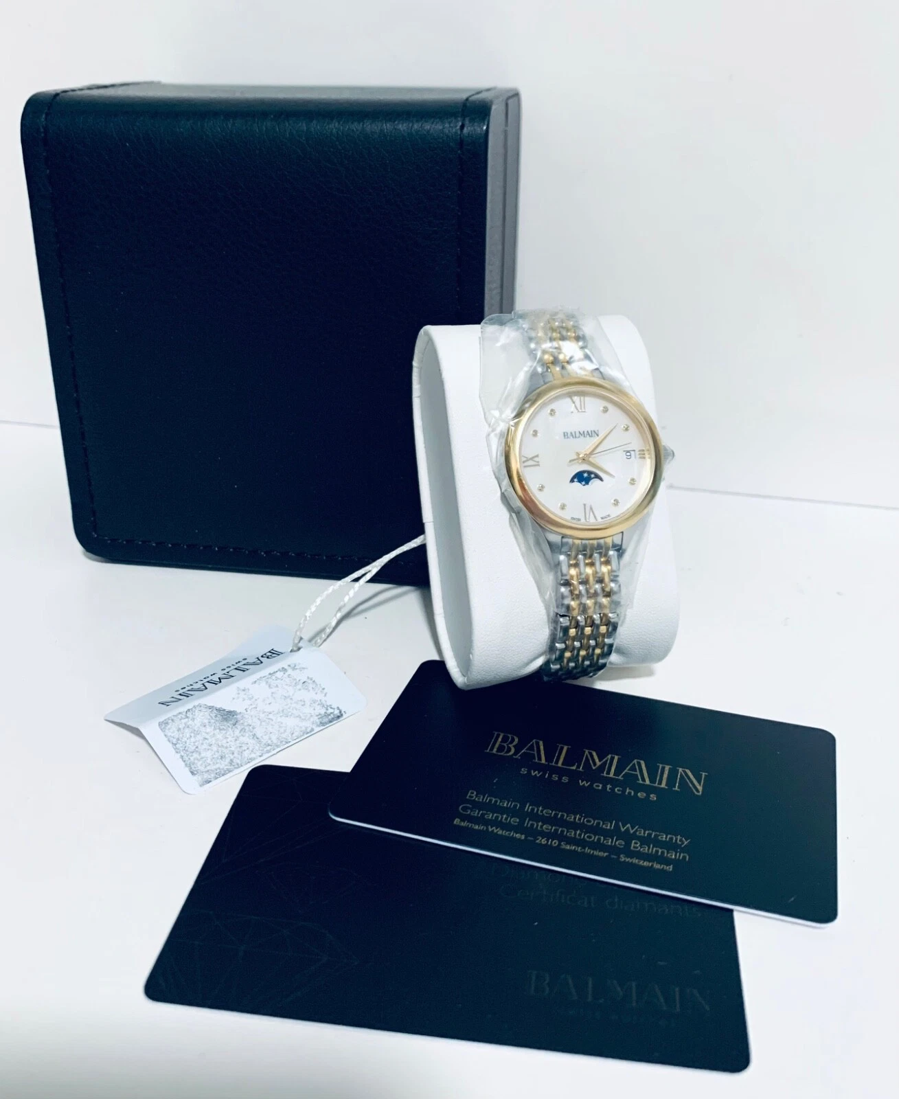 BALMAIN DE BALMAIN B49123985U MOONPHASE DIAMOND PVD G WOMEN'S WATCH 31 MM NEW
