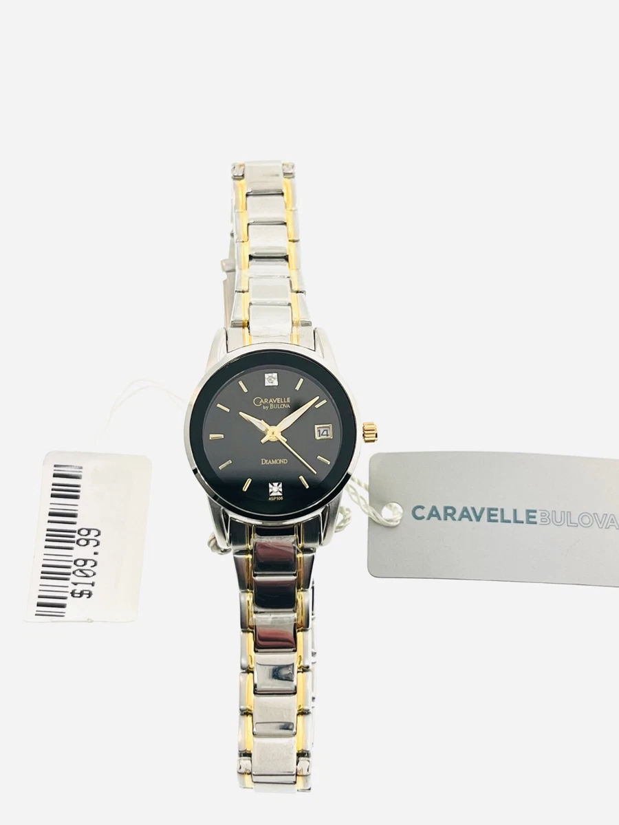 Ladies Caravelle By Bulova Watch With Black Face And Diamonds