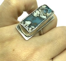 Vintage Sterling Silver Art Glass Large Modernist Statement Ring Sz6.50 15g