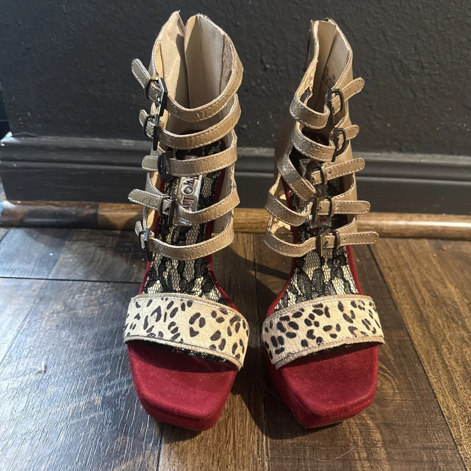 Two Lips Cheetah Encaje Gótico Glam Rocker Rojo Tacones Bomba Stiletto Para Mujer 7 Foto 2 de 4